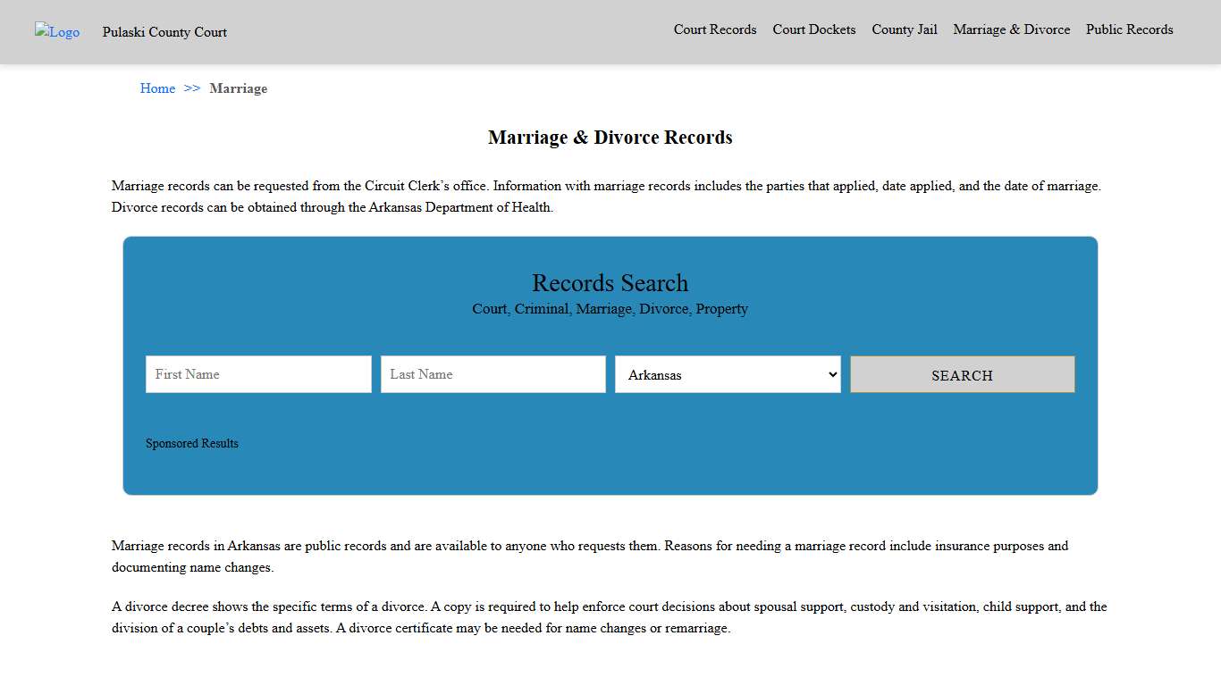 Marriage & Divorce Records Pulaski County Court