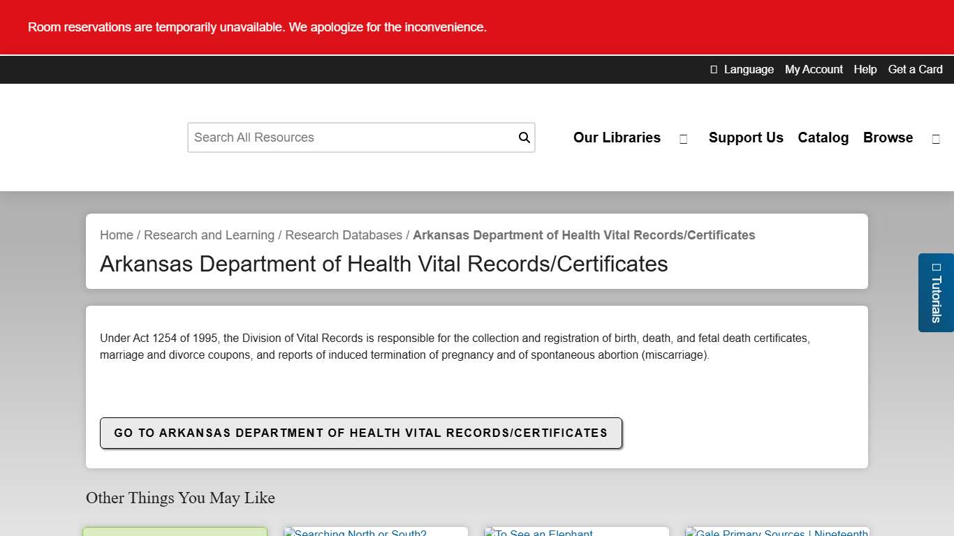 Arkansas Department of Health Vital Records/Certificates Mid-Continent Public Library